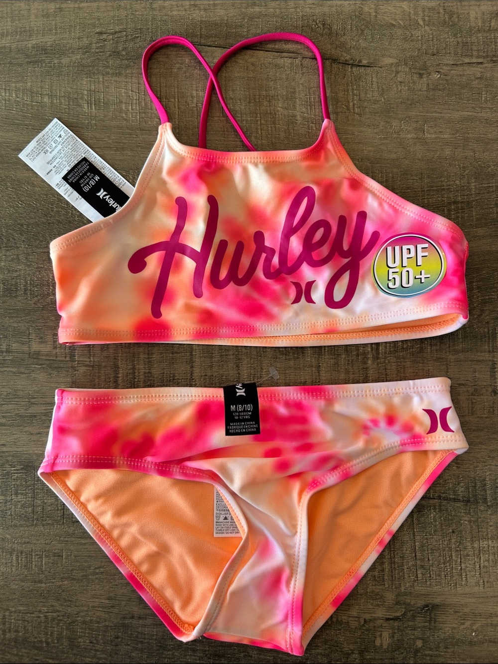 Hurley Neon Pink & Peach Tie-Dye Girls Two-Piece Swim Set